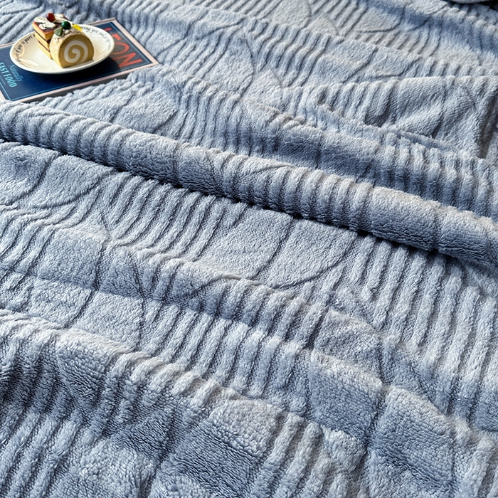 91家纺网 家纺一手货源 找家纺 佳居缘 【双面绒-叶子】 2025加厚保暖羊羔绒毛毯双层塔芙绒毯子跨境专供外贸出口定制 叶子-灰蓝