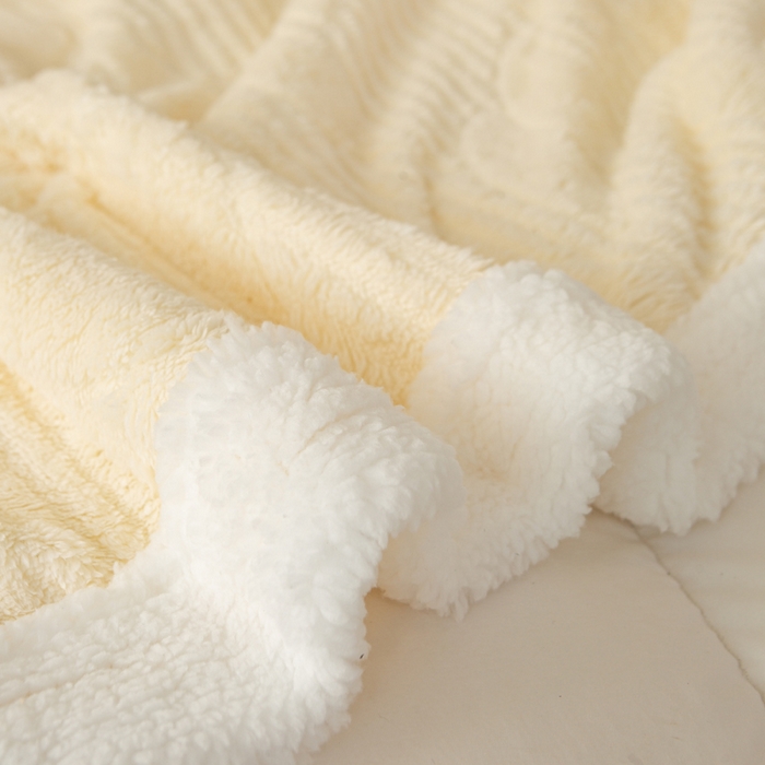91家纺网 家纺一手货源 找家纺 佳居缘 【双面绒-叶子】 2025加厚保暖羊羔绒毛毯双层塔芙绒毯子跨境专供外贸出口定制 叶子-米白