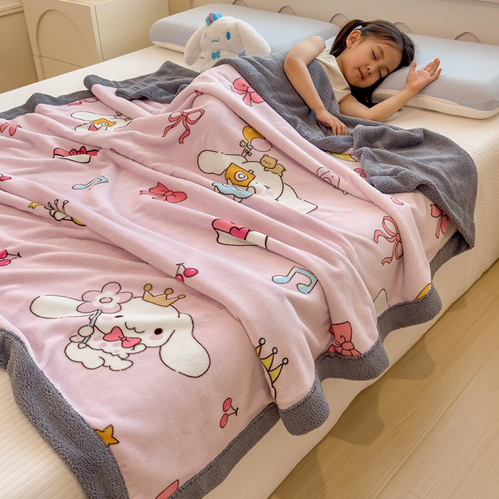 云恋家纺 2025新款儿童卡通加厚牛奶绒北极绒双层绒毛毯 美美大耳朵玉桂狗