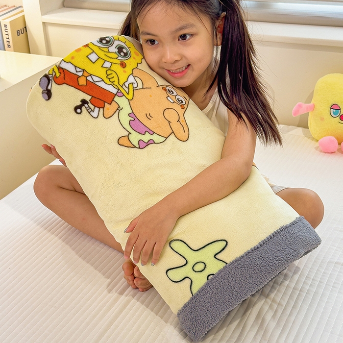 91家纺网 家纺一手货源 找家纺 云恋家纺 2025新款儿童卡通加厚牛奶绒北极绒双层绒毛毯 爱心海绵宝宝