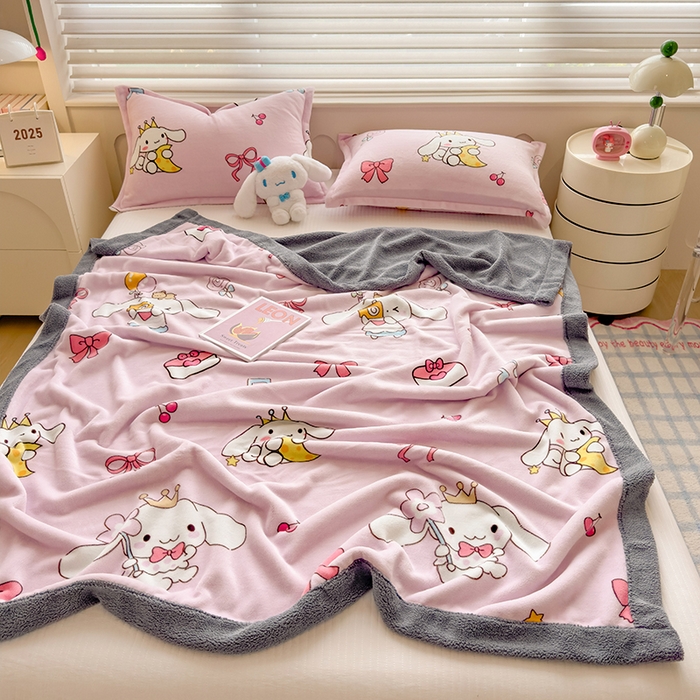 91家纺网 家纺一手货源 找家纺 云恋家纺 2025新款儿童卡通加厚牛奶绒北极绒双层绒毛毯 美美大耳朵玉桂狗