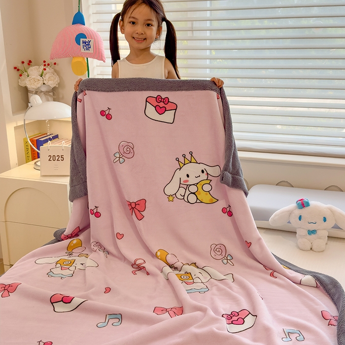 91家纺网 家纺一手货源 找家纺 云恋家纺 2025新款儿童卡通加厚牛奶绒北极绒双层绒毛毯 美美大耳朵玉桂狗