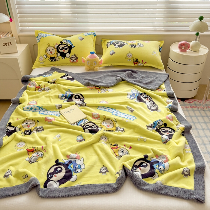 91家纺网 家纺一手货源 找家纺 云恋家纺 2025新款儿童卡通加厚牛奶绒北极绒双层绒毛毯 蛋仔兄弟