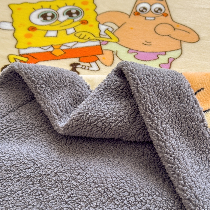 91家纺网 家纺一手货源 找家纺 云恋家纺 2025新款儿童卡通加厚牛奶绒北极绒双层绒毛毯 爱心海绵宝宝