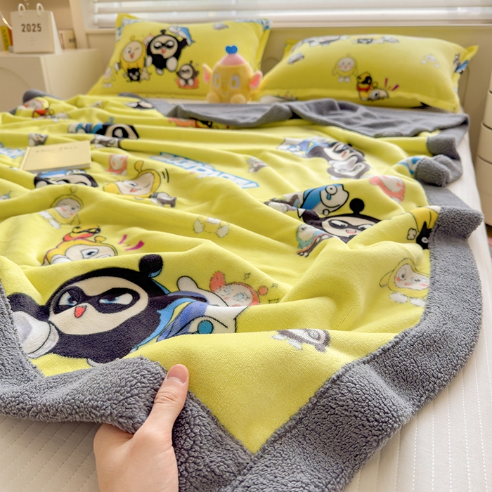 91家纺网 家纺一手货源 找家纺 云恋家纺 2025新款儿童卡通加厚牛奶绒北极绒双层绒毛毯 蛋仔兄弟