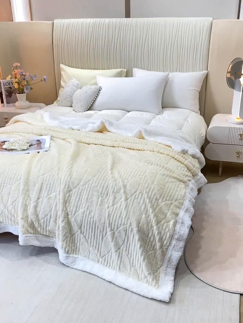 91家纺网 家纺一手货源 找家纺 （总）佳居缘 【双面绒-叶子】 2025加厚保暖羊羔绒毛毯双层塔芙绒毯子跨境专供外贸出口定制