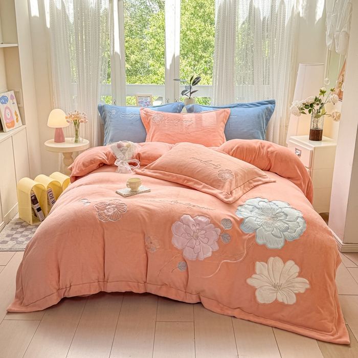 佳居缘 2025新款牛奶绒贴布绣四件套-黛西 黛西-暖玉