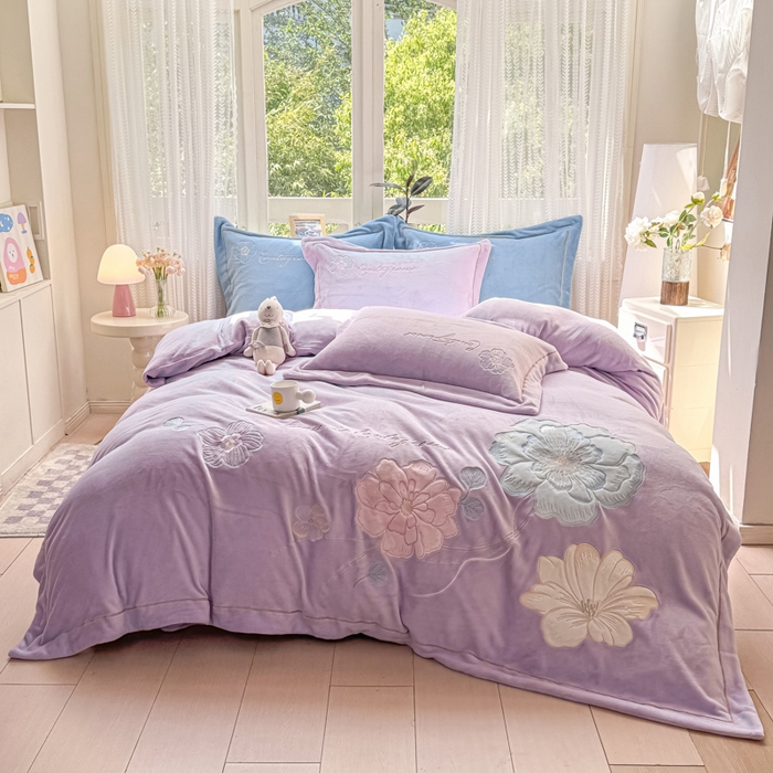 佳居缘 2025新款牛奶绒贴布绣四件套-黛西 黛西-丁香紫