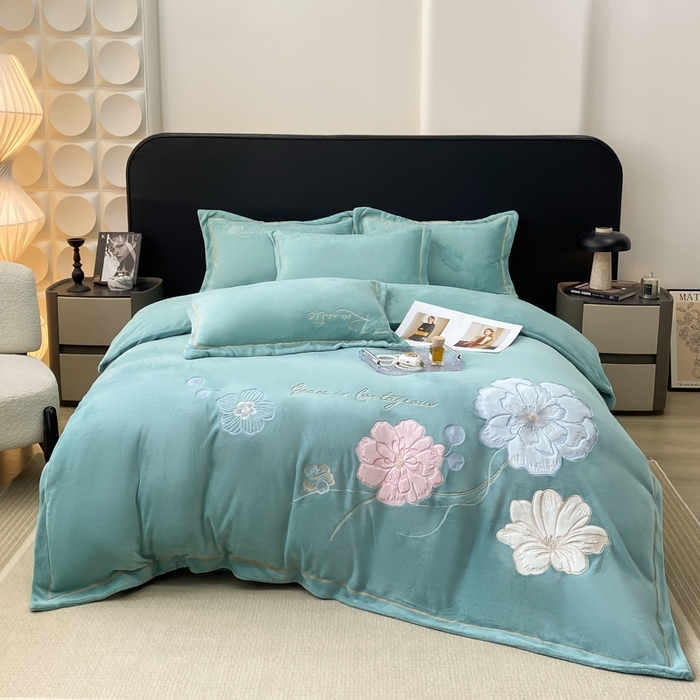 佳居缘 2025新款牛奶绒贴布绣四件套-黛西 黛西-薄荷绿