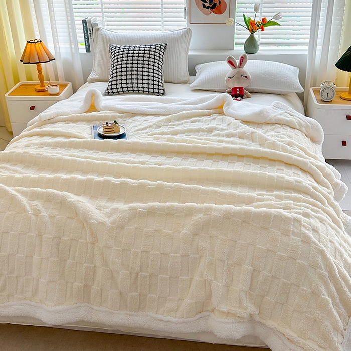 91家纺网 家纺一手货源 找家纺 （总）佳居缘 【双面绒-方格】 2025加厚保暖羊羔绒毛毯双层塔芙绒毯子跨境专供外贸出口定制