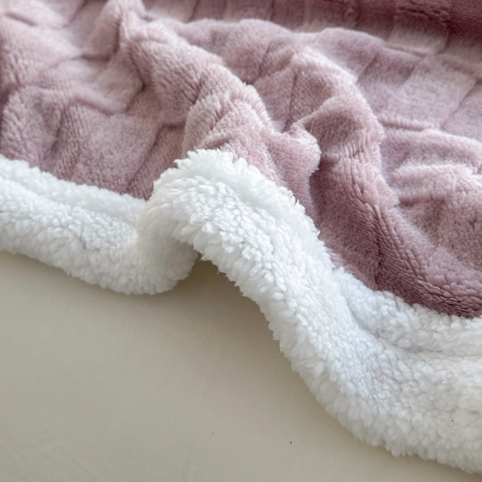 91家纺网 家纺一手货源 找家纺 佳居缘 【双面绒-方格】 2025加厚保暖羊羔绒毛毯双层塔芙绒毯子跨境专供外贸出口定制 方格-紫色