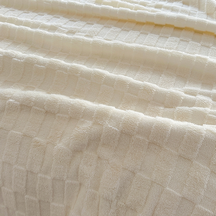 91家纺网 家纺一手货源 找家纺 佳居缘 【双面绒-方格】 2025加厚保暖羊羔绒毛毯双层塔芙绒毯子跨境专供外贸出口定制 方格-米白