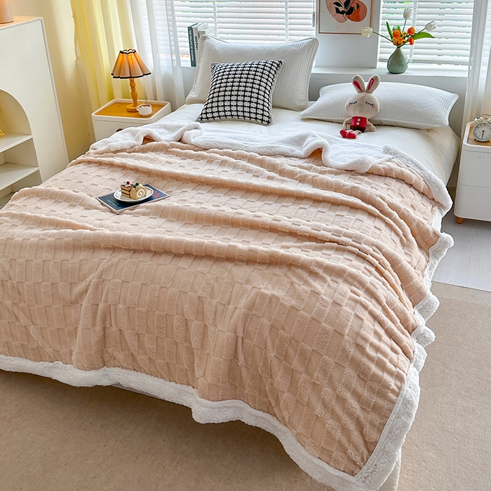 佳居缘 【双面绒-方格】 2025加厚保暖羊羔绒毛毯双层塔芙绒毯子跨境专供外贸出口定制 方格-奶咖