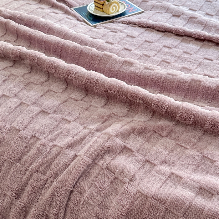 91家纺网 家纺一手货源 找家纺 佳居缘 【双面绒-方格】 2025加厚保暖羊羔绒毛毯双层塔芙绒毯子跨境专供外贸出口定制 方格-紫色