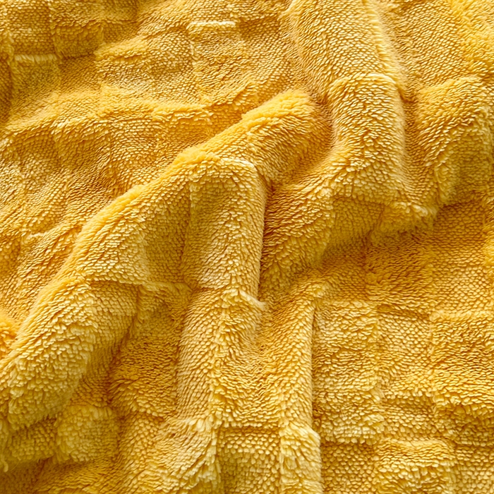 91家纺网 家纺一手货源 找家纺 佳居缘 【双面绒-方格】 2025加厚保暖羊羔绒毛毯双层塔芙绒毯子跨境专供外贸出口定制 方格-杏黄