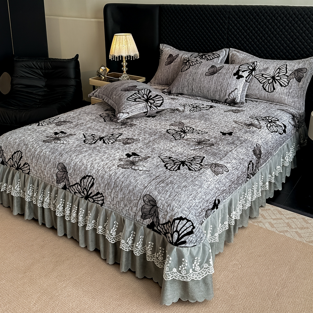 91家纺网 家纺一手货源 找家纺 栩裕纺织 2025新款加厚牛奶绒床盖四件套 蝶舞飞影