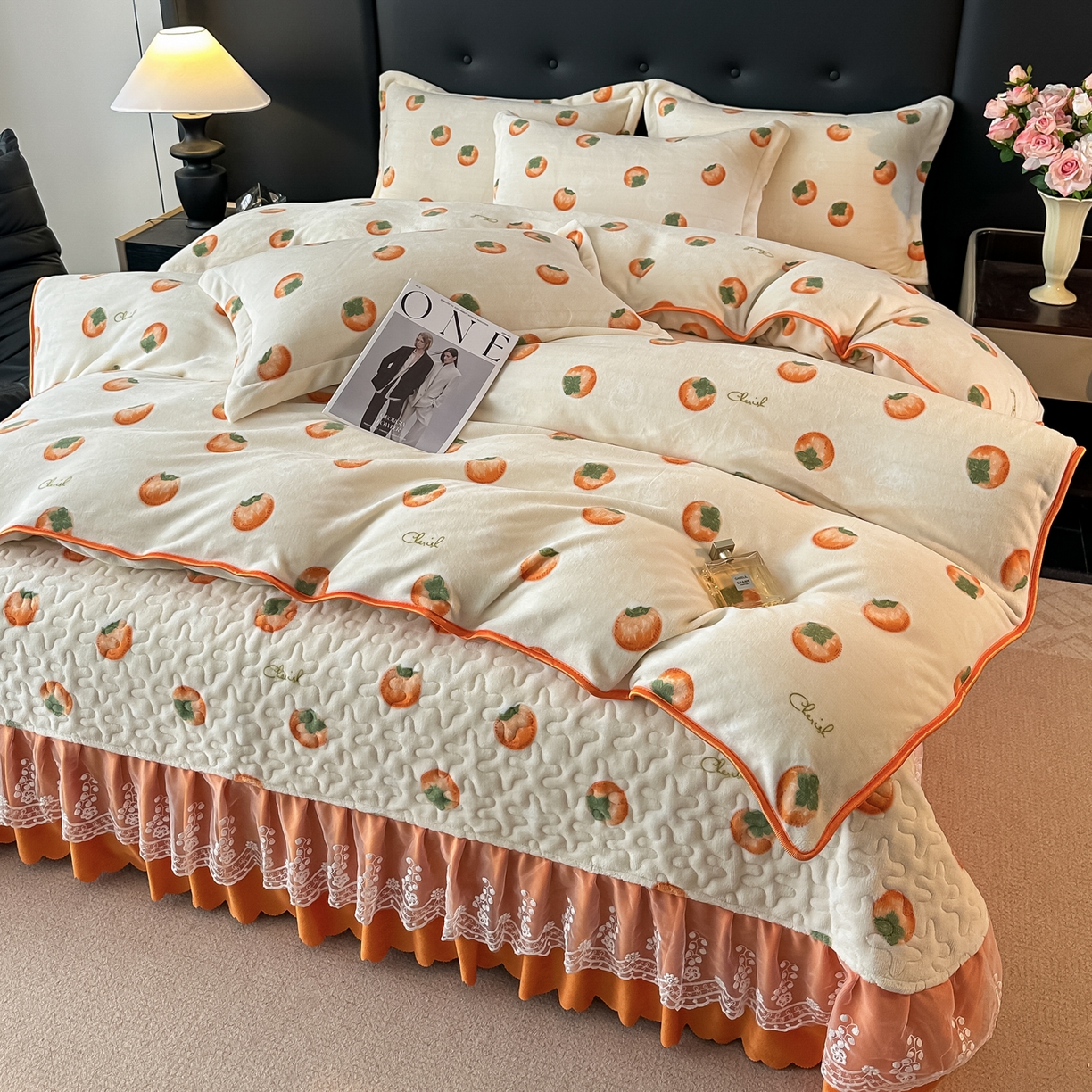 91家纺网 家纺一手货源 找家纺 栩裕纺织 2025新款加厚牛奶绒床盖四件套 柿柿如意