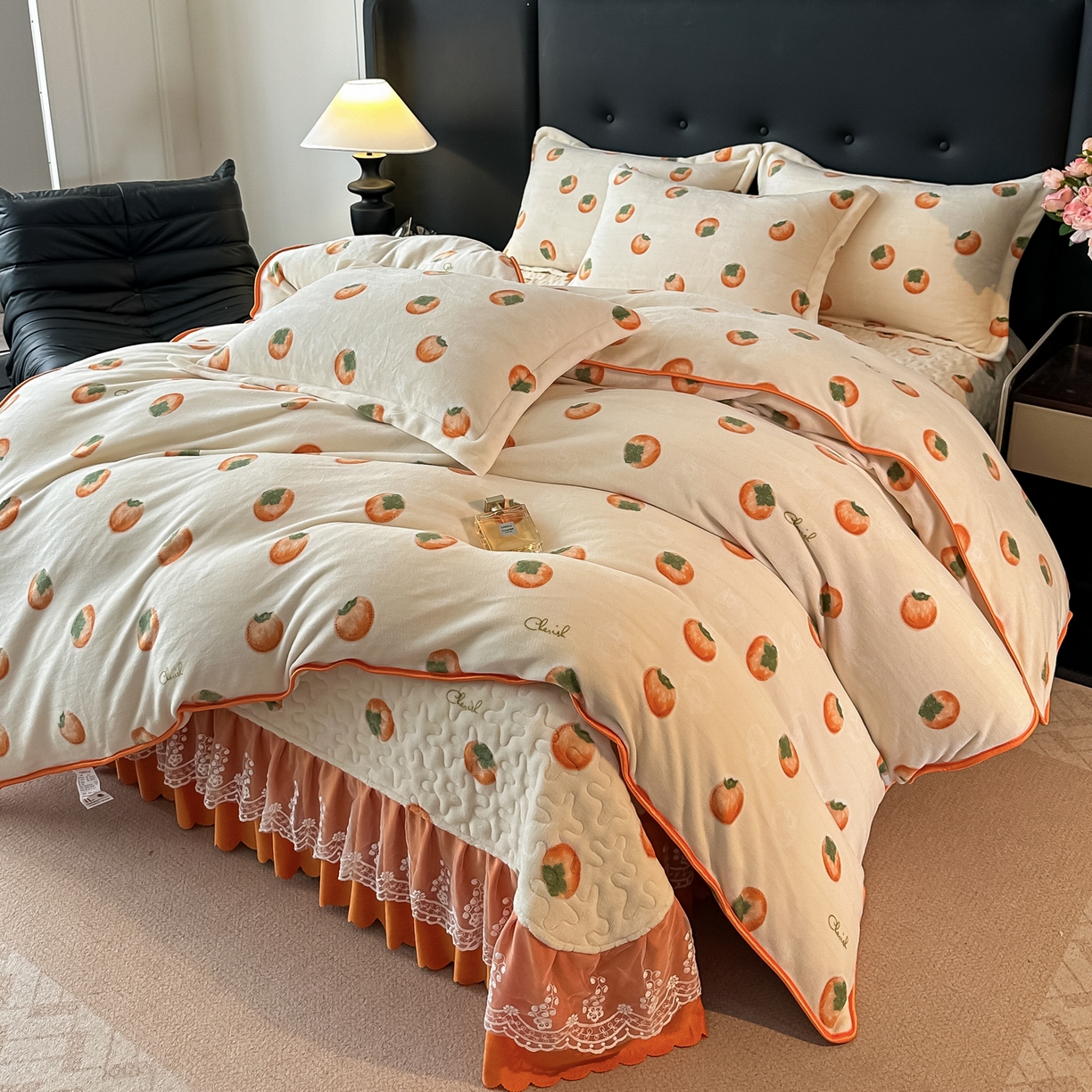 91家纺网 家纺一手货源 找家纺 栩裕纺织 2025新款加厚牛奶绒床盖四件套 柿柿如意