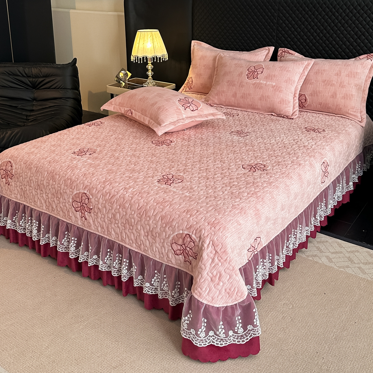 91家纺网 家纺一手货源 找家纺 栩裕纺织 2025新款加厚牛奶绒床盖四件套 同心结