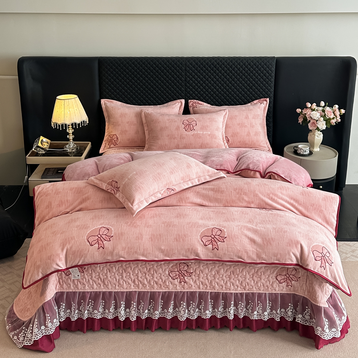 栩裕纺织 2025新款加厚牛奶绒床盖四件套 同心结