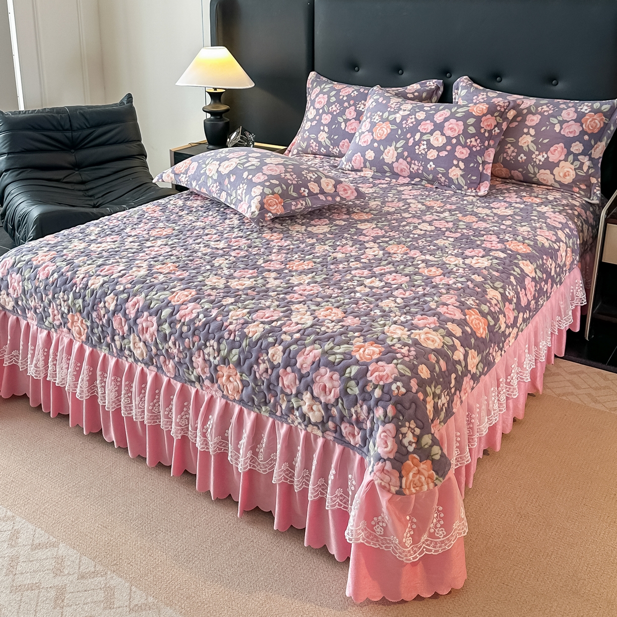 91家纺网 家纺一手货源 找家纺 凤杰家纺 2025新款加厚牛奶绒床盖四件套 紫色物语