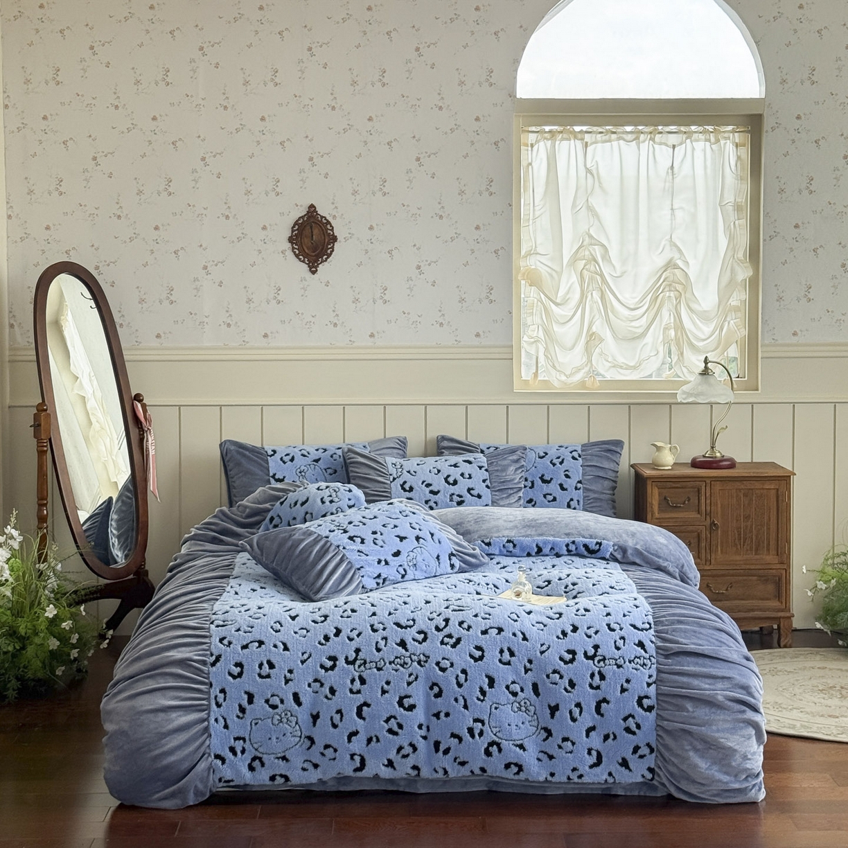 91家纺网 家纺一手货源 找家纺 新印象 2025新款法式阳离子绒保暖床盖四件套 斑豹蓝