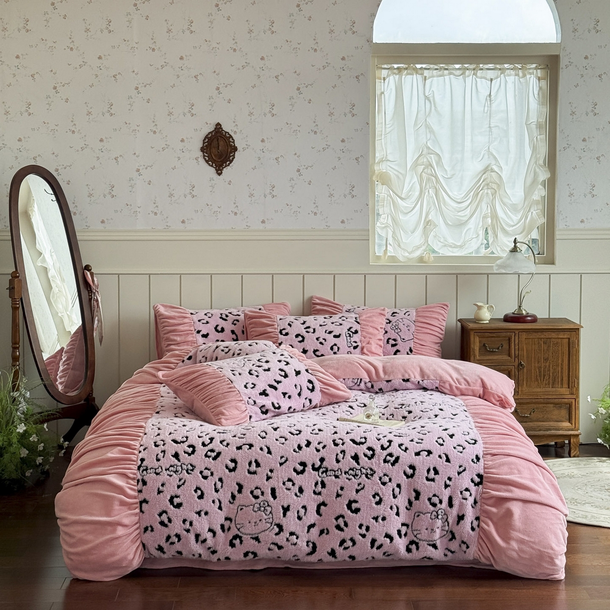 新印象 2025新款法式阳离子绒保暖床盖四件套 斑豹粉