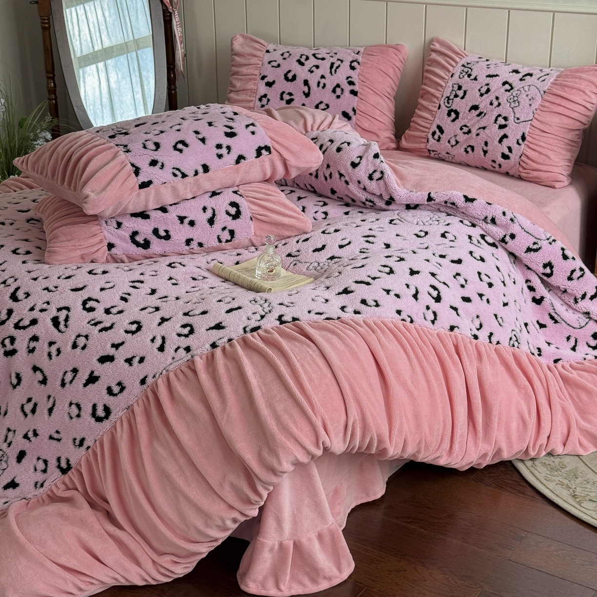 91家纺网 家纺一手货源 找家纺 新印象 2025新款法式阳离子绒保暖床盖四件套 斑豹粉