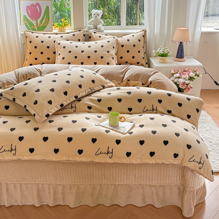 梓之赫 2025新款保暖舒适牛奶绒印花夹棉床盖四件套 心愿