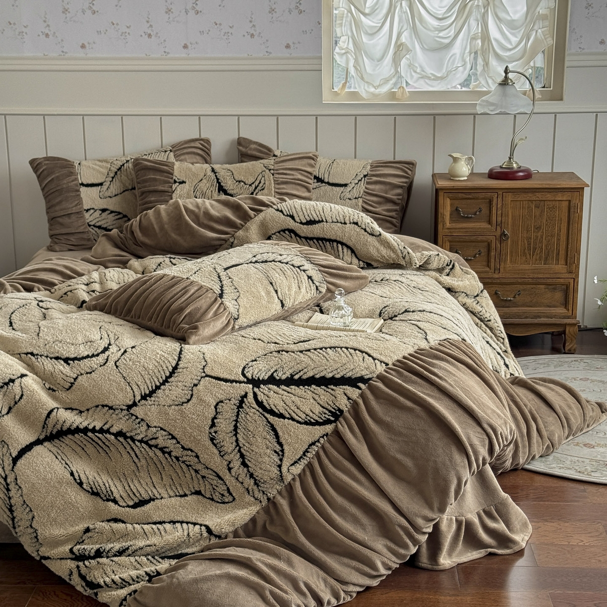 91家纺网 家纺一手货源 找家纺 新印象 2025新款法式阳离子绒保暖床盖四件套 樊林驼