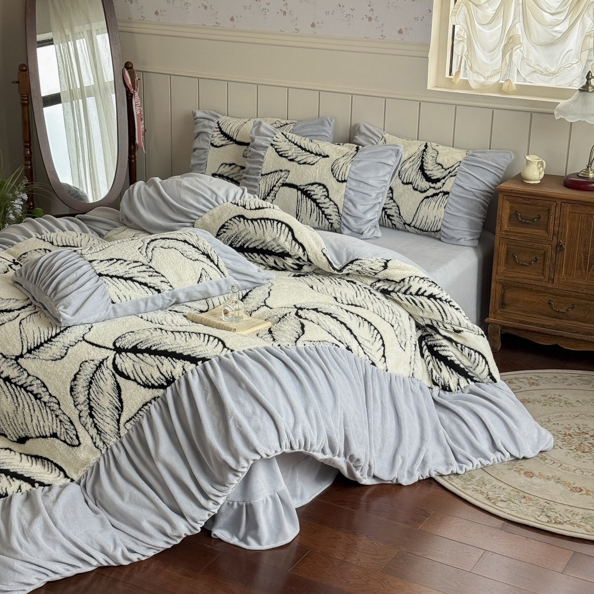 91家纺网 家纺一手货源 找家纺 新印象 2025新款法式阳离子绒保暖床盖四件套 樊林椰灰