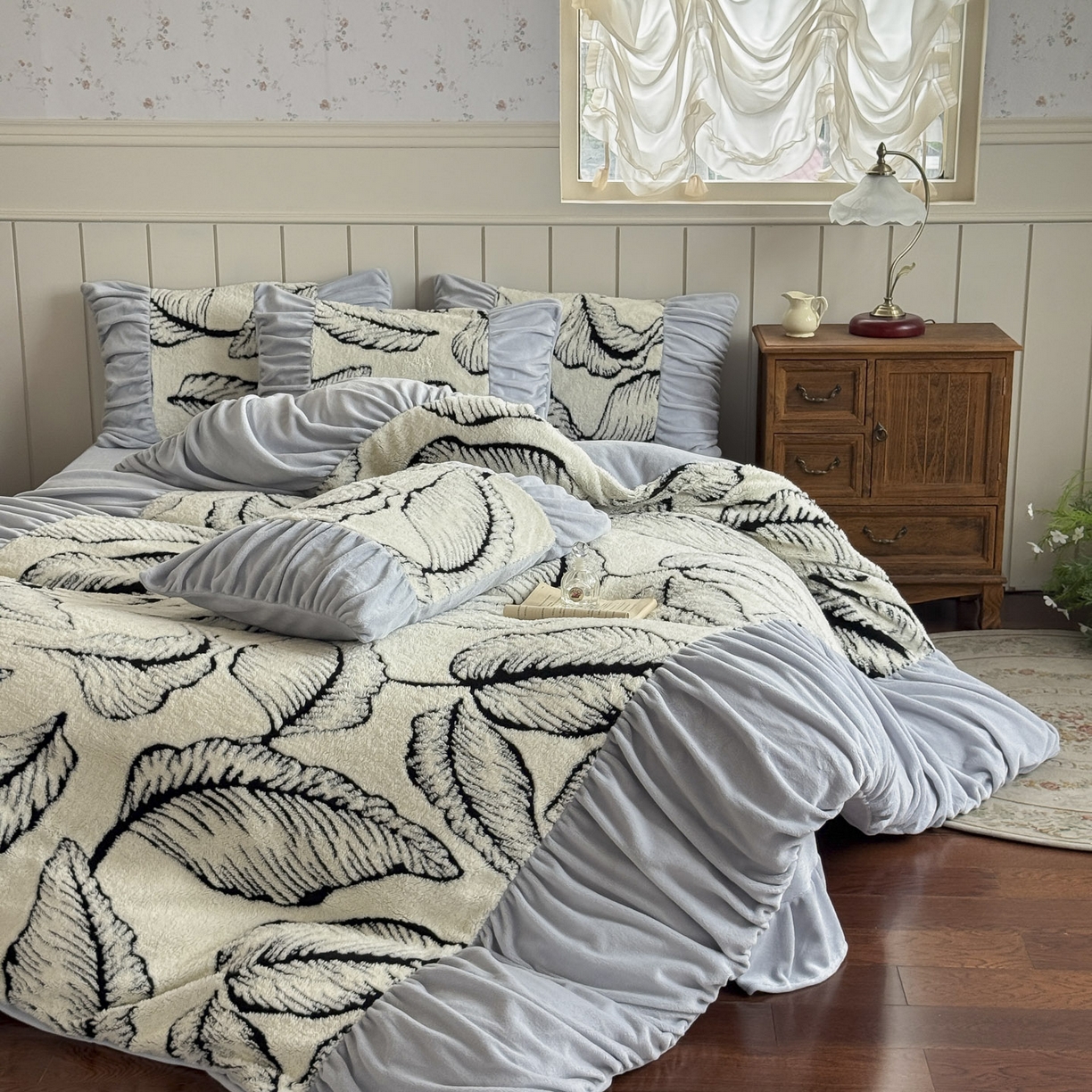 91家纺网 家纺一手货源 找家纺 新印象 2025新款法式阳离子绒保暖床盖四件套 樊林椰灰