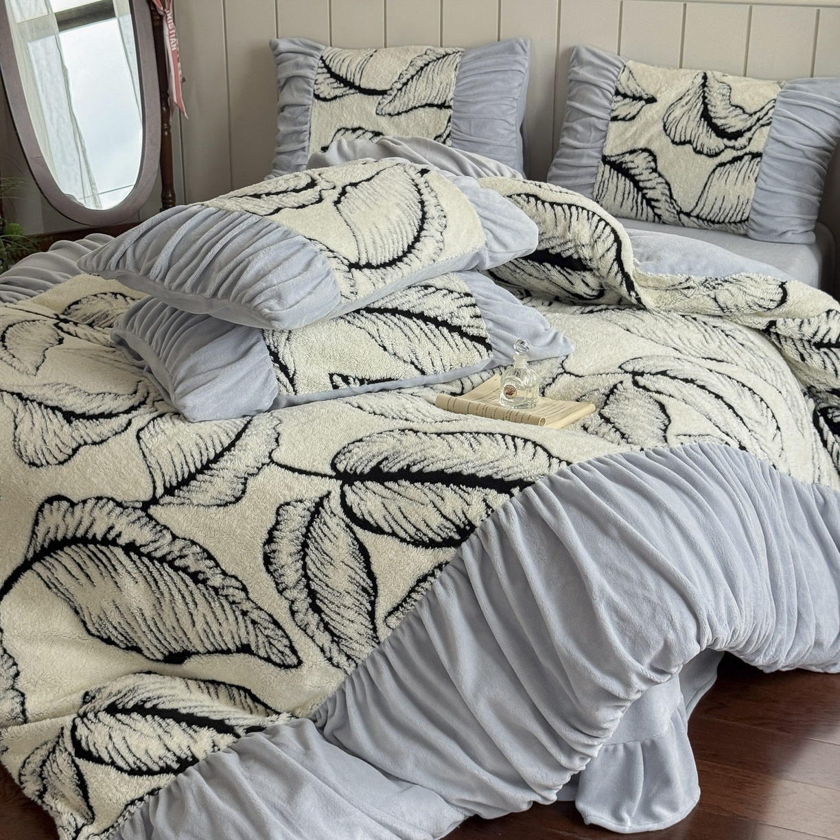 91家纺网 家纺一手货源 找家纺 新印象 2025新款法式阳离子绒保暖床盖四件套 樊林椰灰