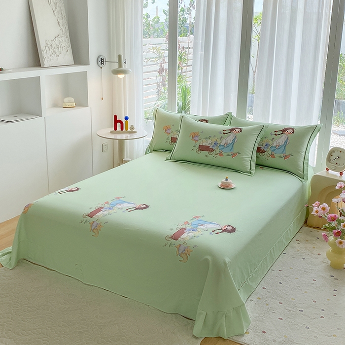 91家纺网 家纺一手货源 找家纺 眷恋家纺 2025秋冬加厚全棉生态磨毛卡通三件套四件套 春日寻梦-绿