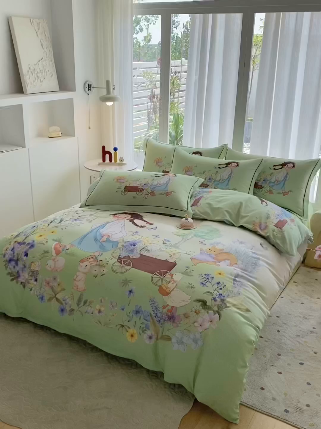 91家纺网 家纺一手货源 找家纺 眷恋家纺 2025秋冬加厚全棉生态磨毛卡通三件套四件套 春日寻梦-绿