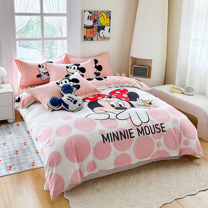 91家纺网 家纺一手货源 找家纺 眷恋家纺 2025秋冬加厚全棉生态磨毛卡通三件套四件套 梨涡圆点