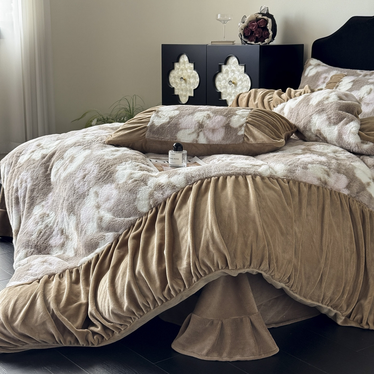 91家纺网 家纺一手货源 找家纺 新印象 2025新款复古法式兔毛绒保暖四件套 复古法式-浅栀