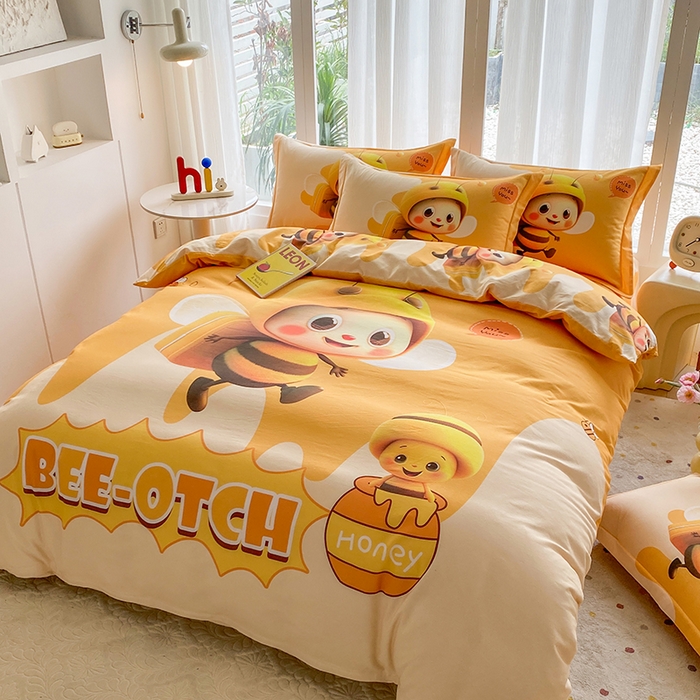 91家纺网 家纺一手货源 找家纺 眷恋家纺 2025秋冬加厚全棉生态磨毛卡通三件套四件套 萌萌哒-黄