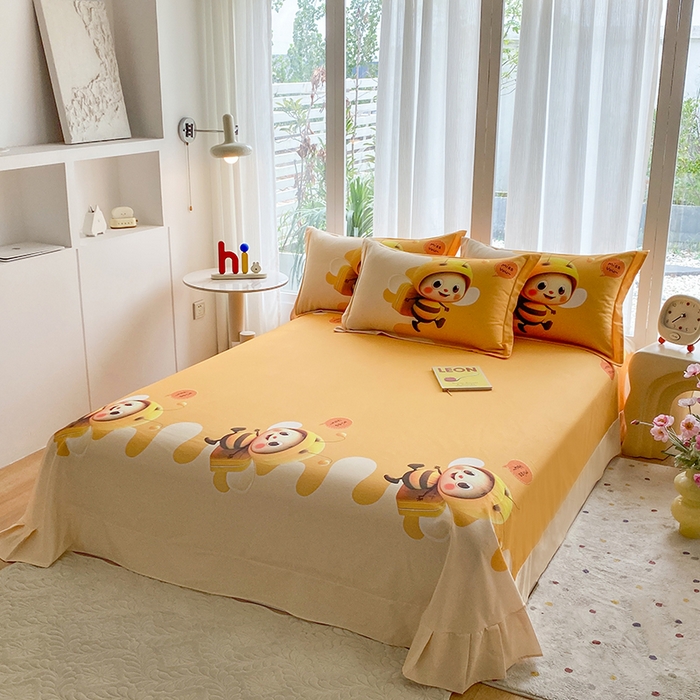 91家纺网 家纺一手货源 找家纺 眷恋家纺 2025秋冬加厚全棉生态磨毛卡通三件套四件套 萌萌哒-黄