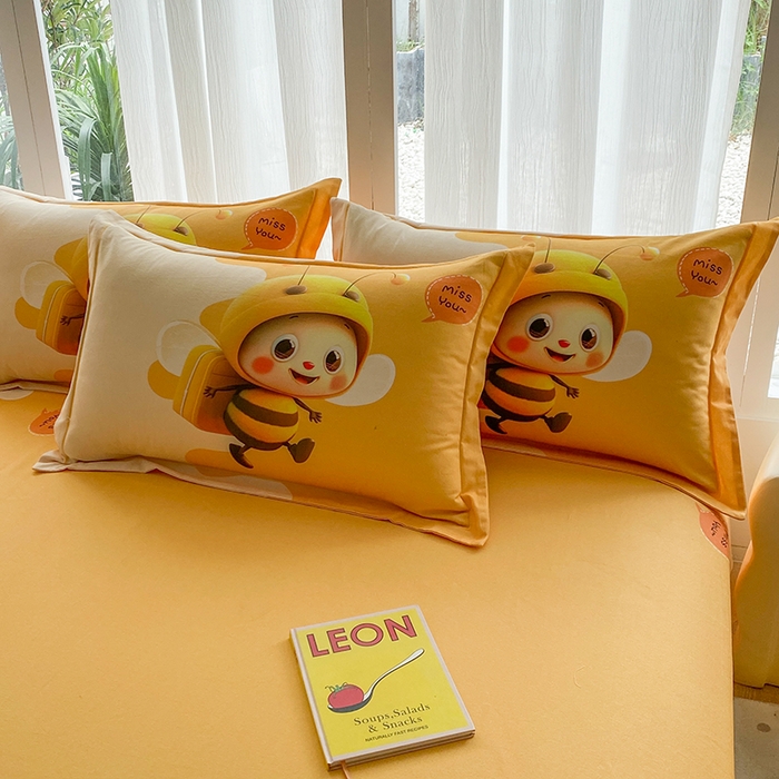 91家纺网 家纺一手货源 找家纺 眷恋家纺 2025秋冬加厚全棉生态磨毛卡通三件套四件套 萌萌哒-黄