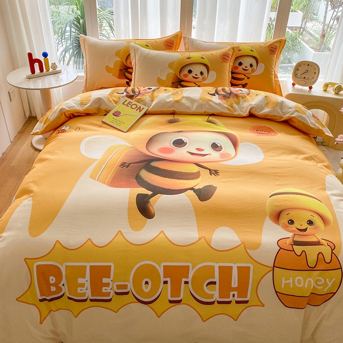 91家纺网 家纺一手货源 找家纺 眷恋家纺 2025秋冬加厚全棉生态磨毛卡通三件套四件套 萌萌哒-黄