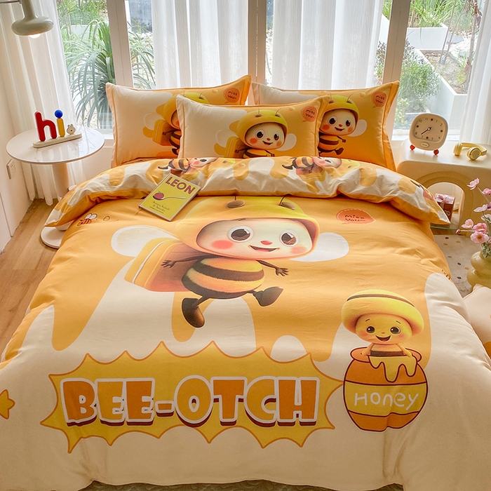 91家纺网 家纺一手货源 找家纺 眷恋家纺 2025秋冬加厚全棉生态磨毛卡通三件套四件套 萌萌哒-黄