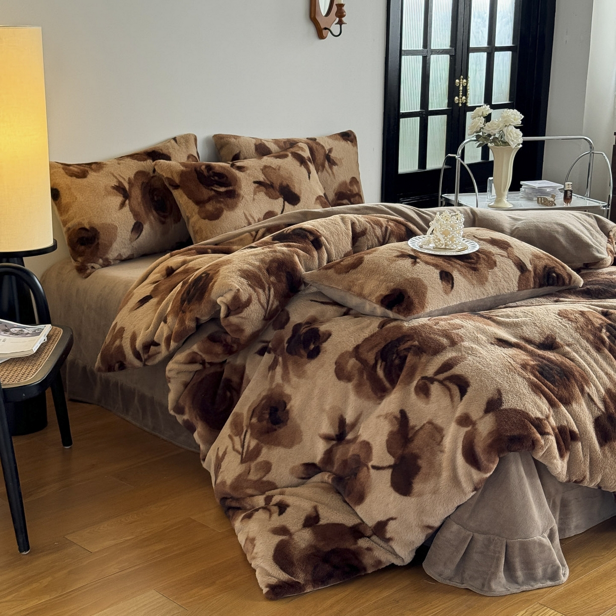 91家纺网 家纺一手货源 找家纺 新印象 2025新款美拉德系列兔毛绒保暖四件套 花优