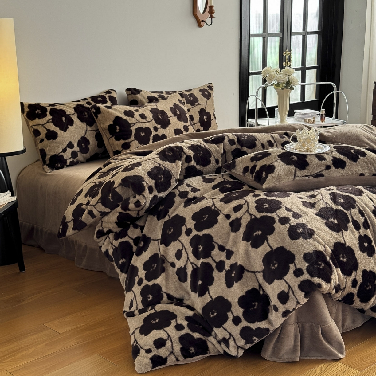 91家纺网 家纺一手货源 找家纺 新印象 2025新款美拉德系列兔毛绒保暖四件套 曼苏