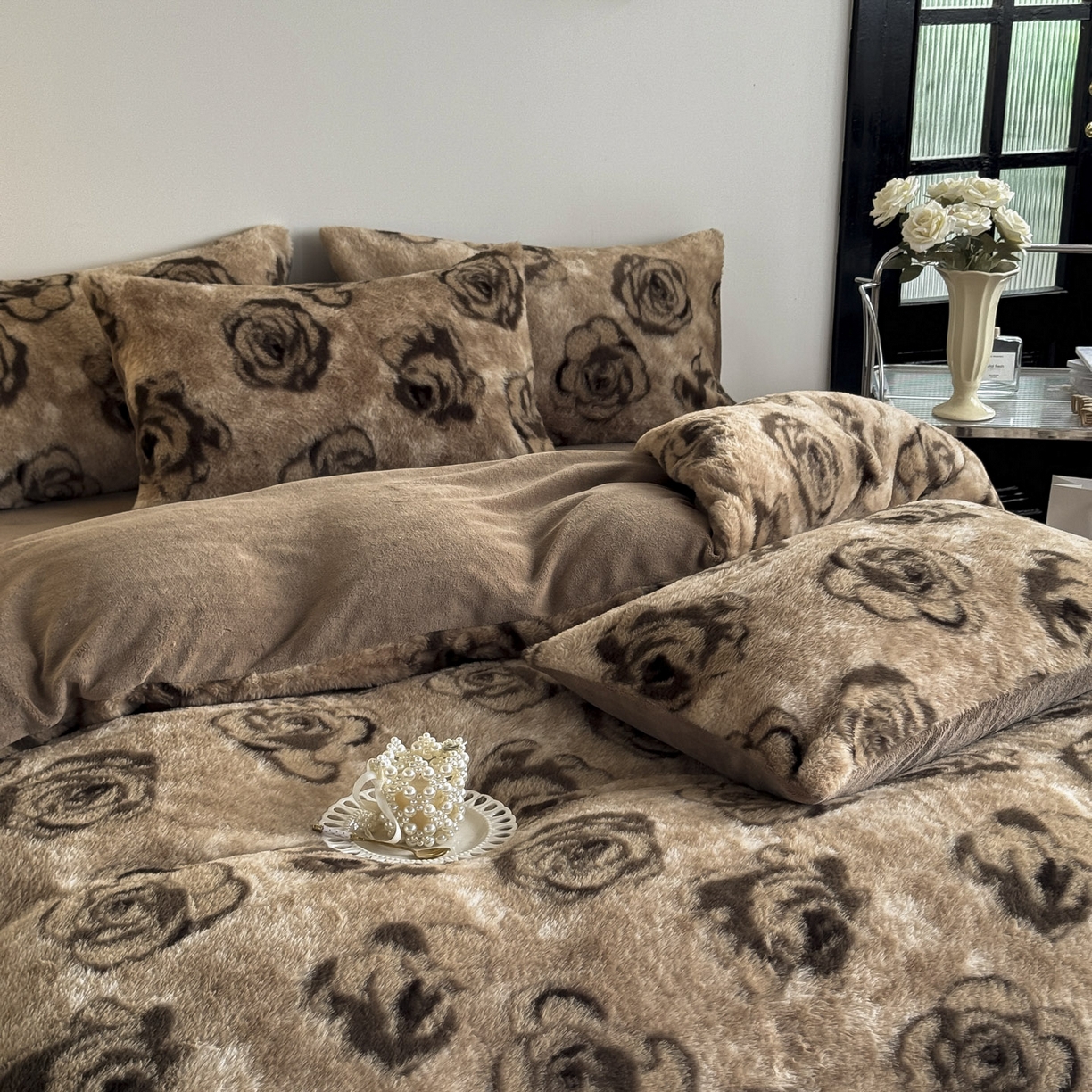 91家纺网 家纺一手货源 找家纺 新印象 2025新款美拉德系列兔毛绒保暖四件套 梦露