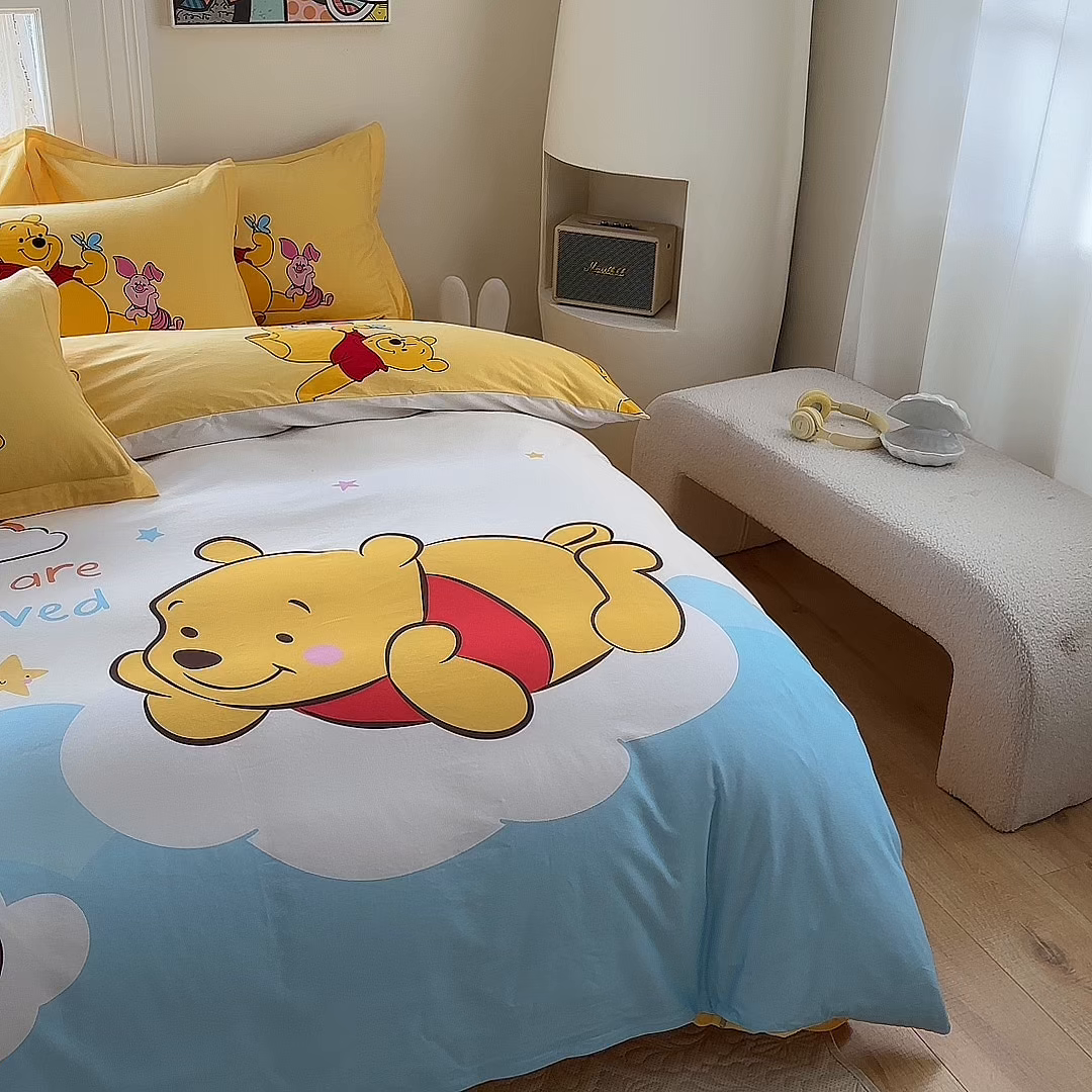 91家纺网 家纺一手货源 找家纺 眷恋家纺 2025秋冬加厚全棉生态磨毛卡通三件套四件套 幸福常伴