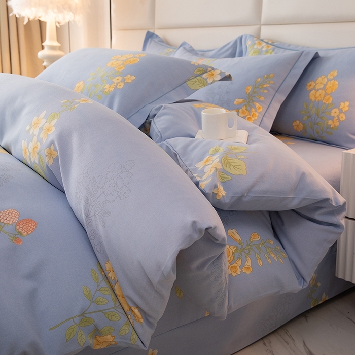 91家纺网 家纺一手货源 找家纺 幸嘉轩 2025新款全棉纯棉喷气加厚磨毛四件套-系列五 静享花开