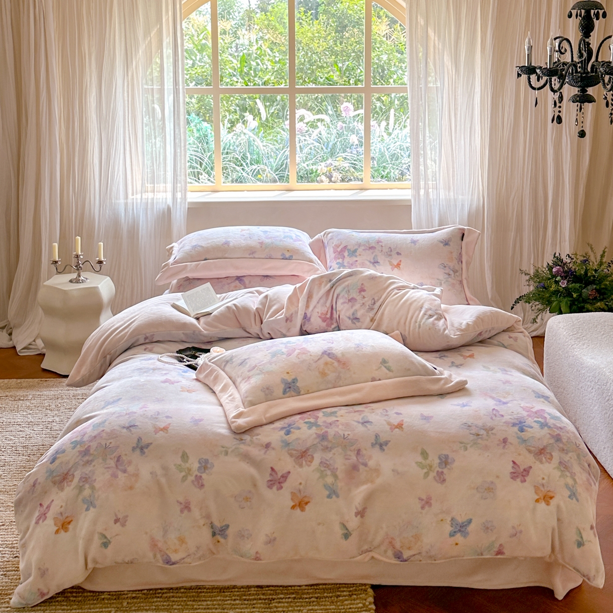 （总）云栖家居 2025秋冬新款加厚立体消光牛奶绒四件套-迷蝶