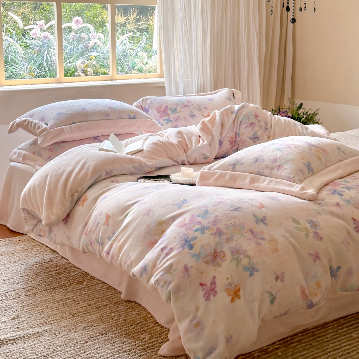 91家纺网 家纺一手货源 找家纺 云栖家居 2025秋冬新款加厚立体消光牛奶绒四件套-迷蝶 迷蝶-玉