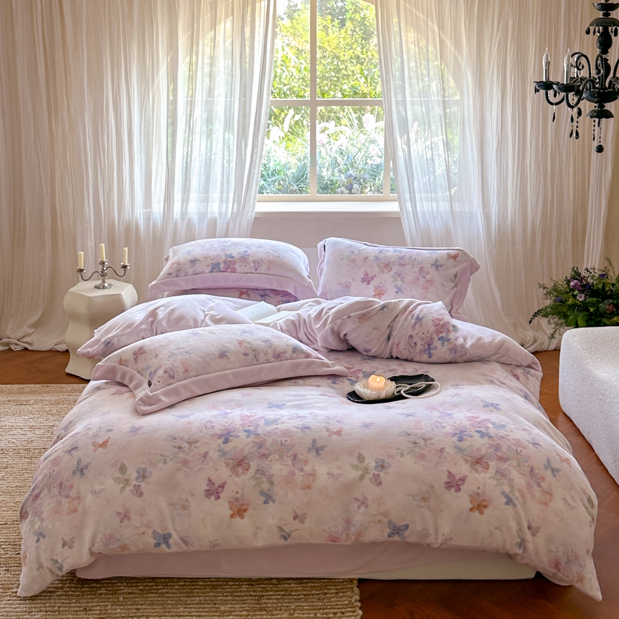 云栖家居 2025秋冬新款加厚立体消光牛奶绒四件套-迷蝶 迷蝶-紫